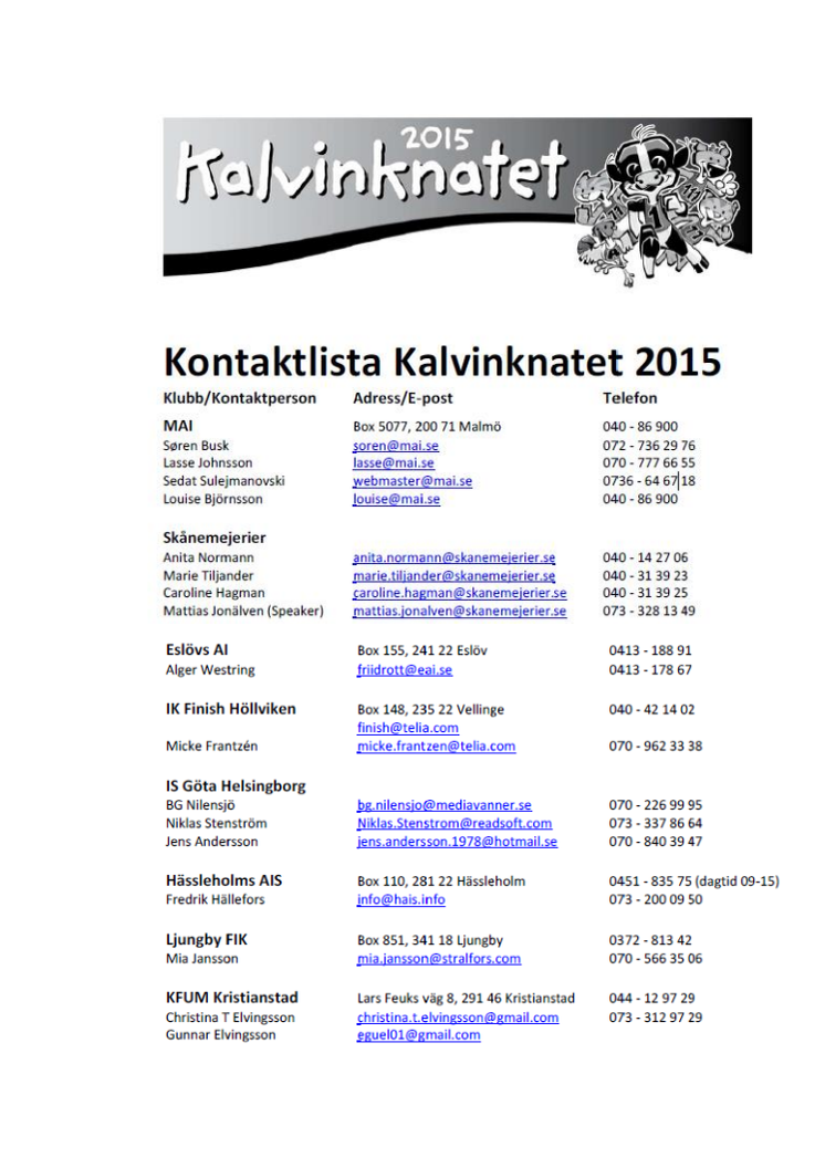Kontaktpersoner Kalvinknatet 2015