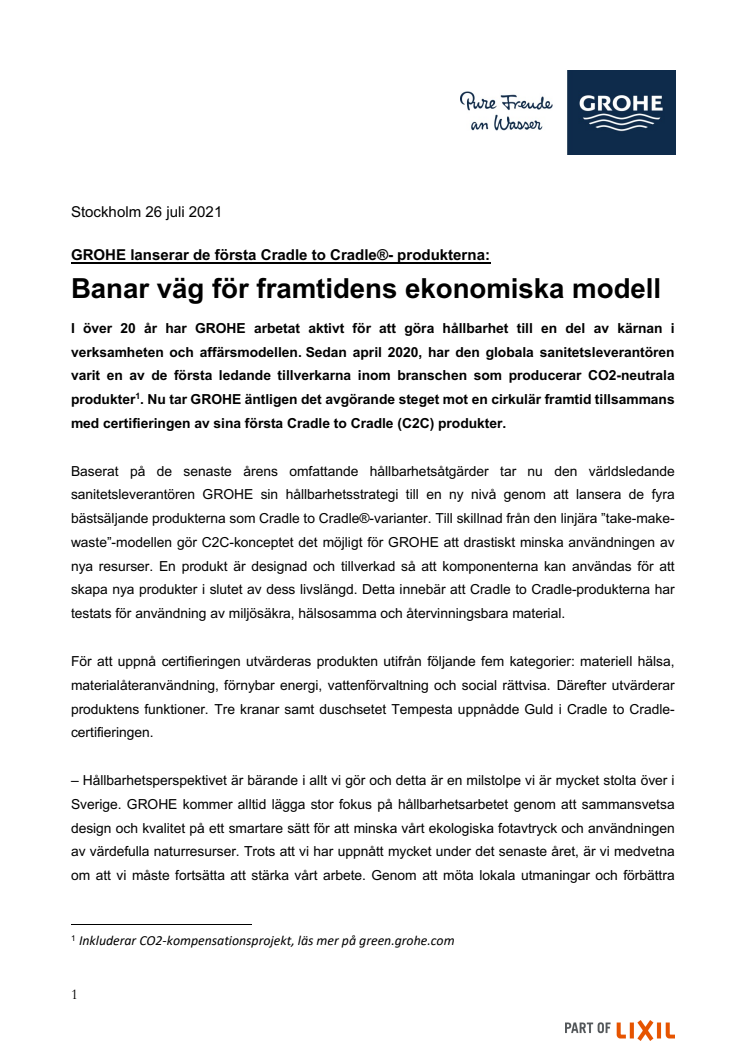 GROHE lanserar de första Cradle to Cradle®- produkterna: Banar väg för framtidens ekonomiska modell