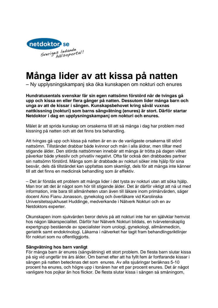 Många lider av att kissa på natten