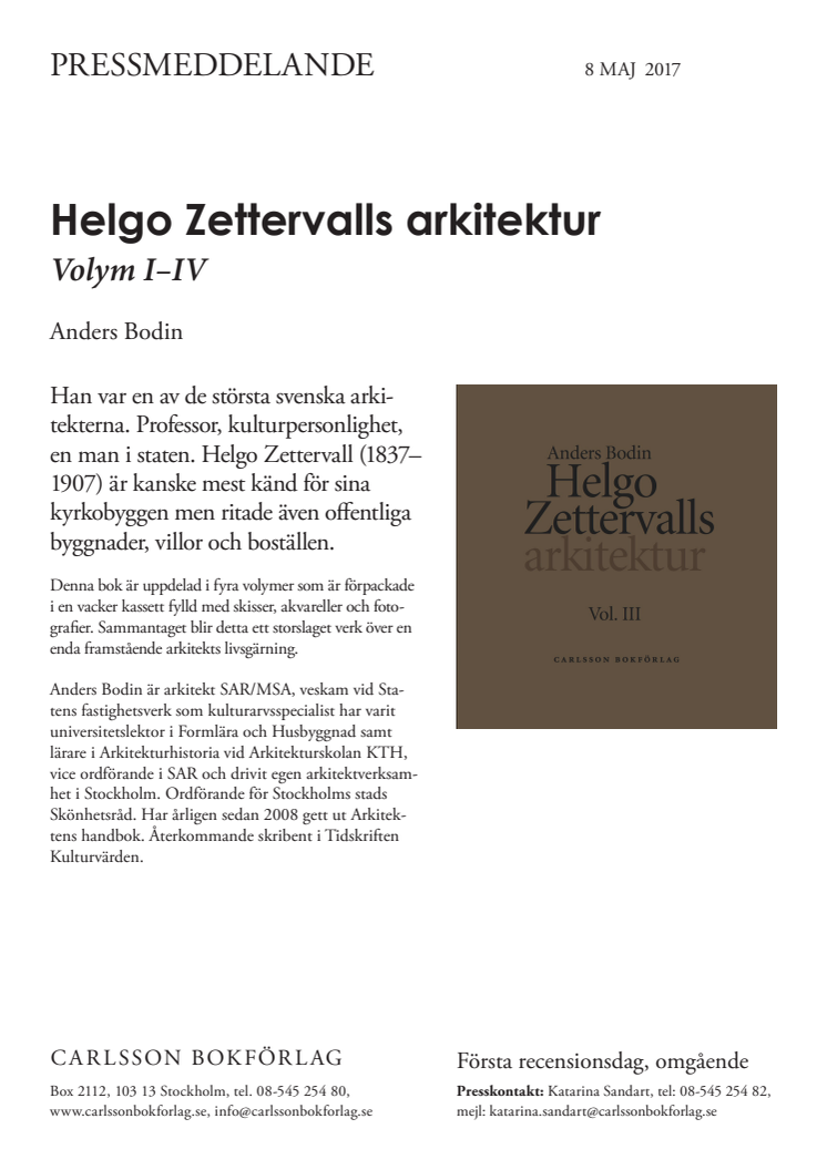 Helgo Zettervalls arkitektur. Volym I–IV. Ny bok!