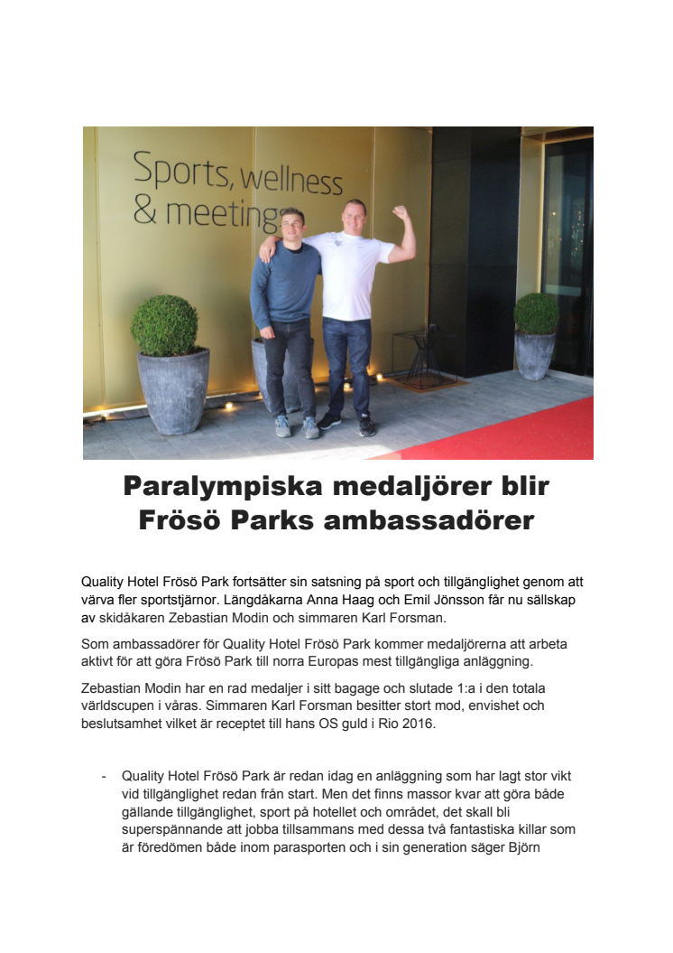 Paralympiska medaljörer blir Frösö Parks ambassadörer