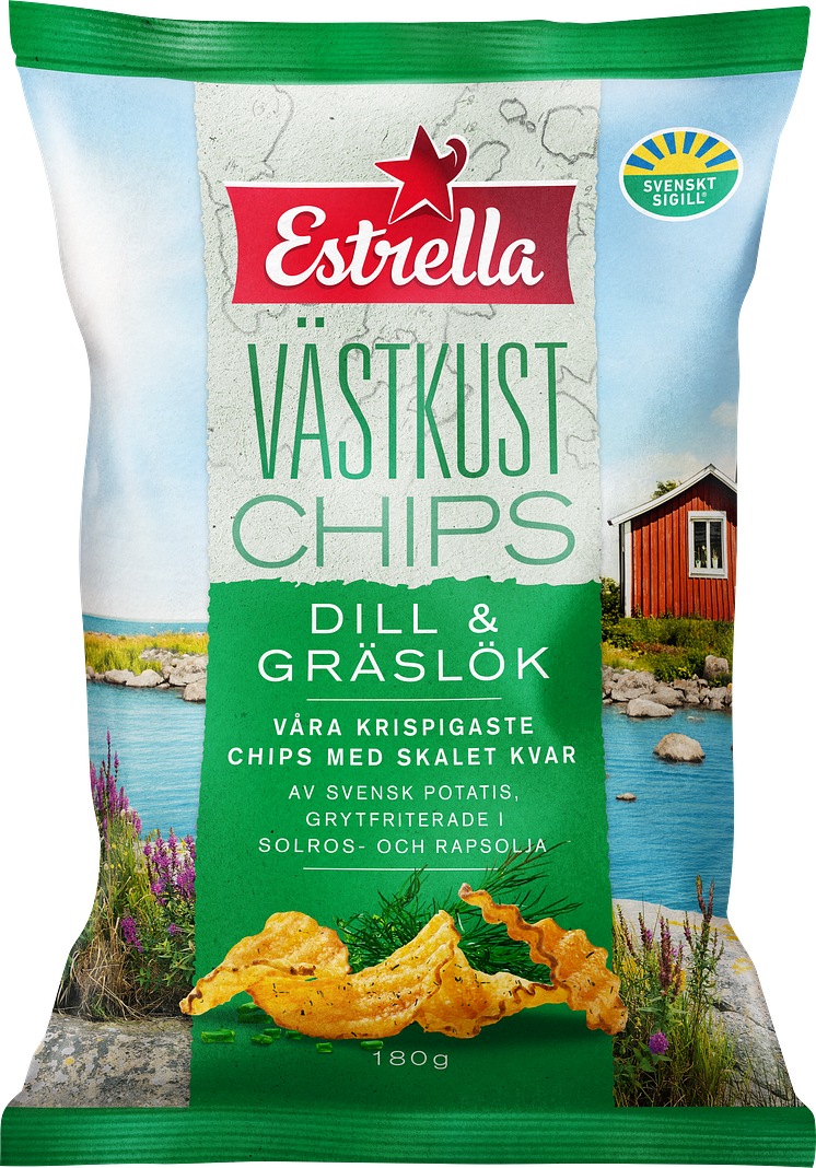 30395 770856 Estrella CHP Vastkustchips Dill och Graslok 180g