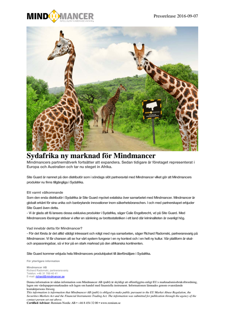 Sydafrika ny marknad för Mindmancer