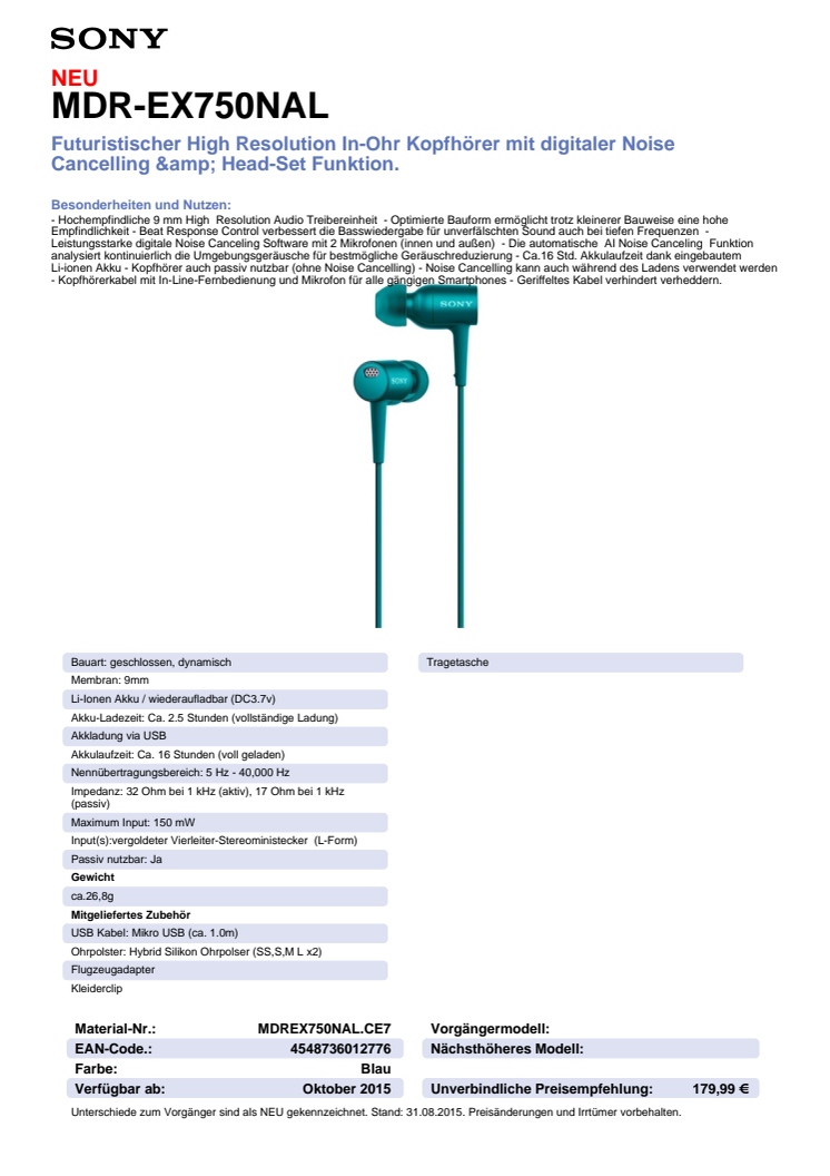 Datenblatt h.ear in von Sony_blau