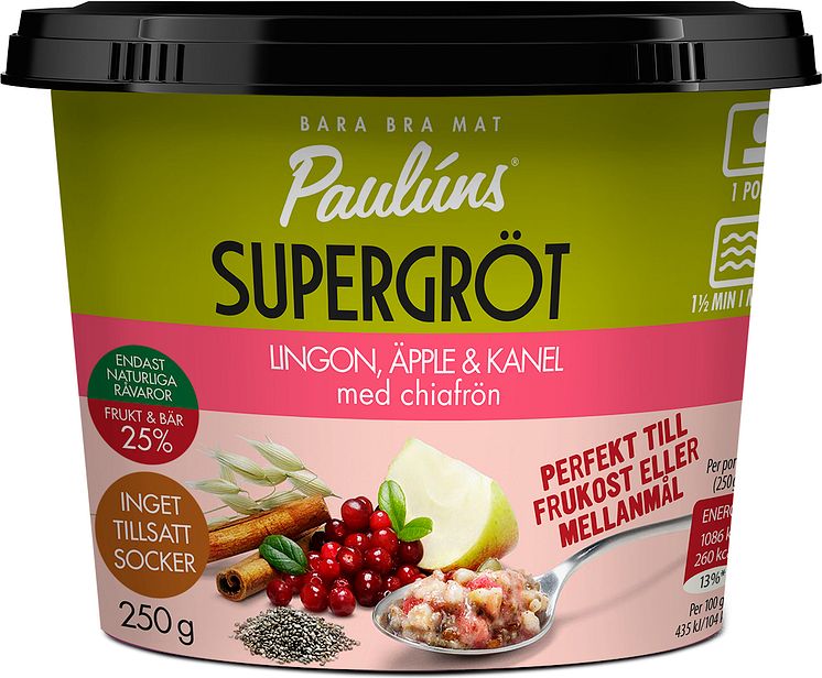 Paulúns Supergröt (kyld) - Lingon, Äpple & Kanel