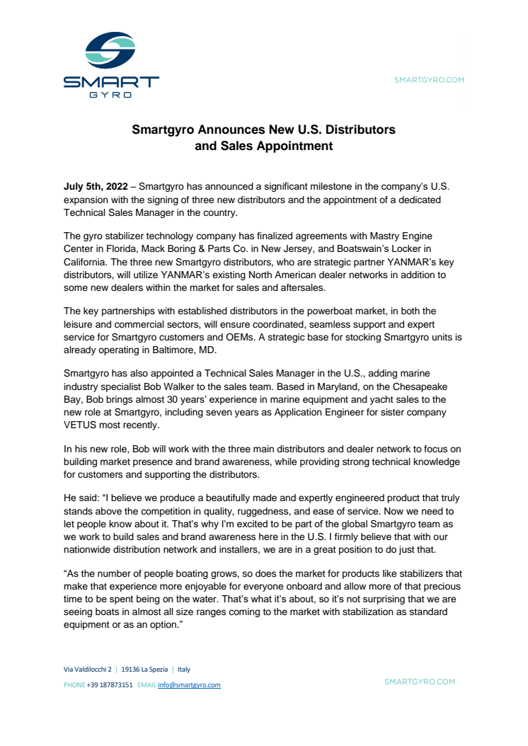 5 July 2022 - Smartgyro Announces New U.S Distributors and Sales Appointment.pdf