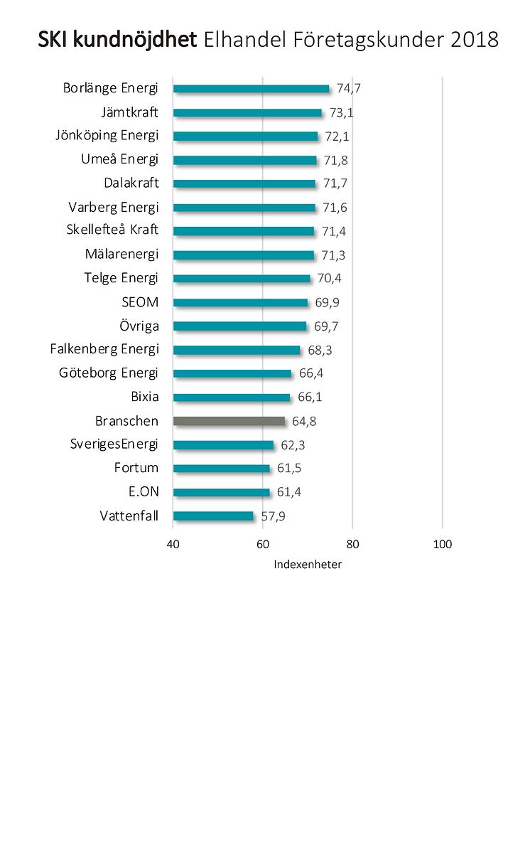 SKI kundnöjdhet Elhandel Företagskunder 2018