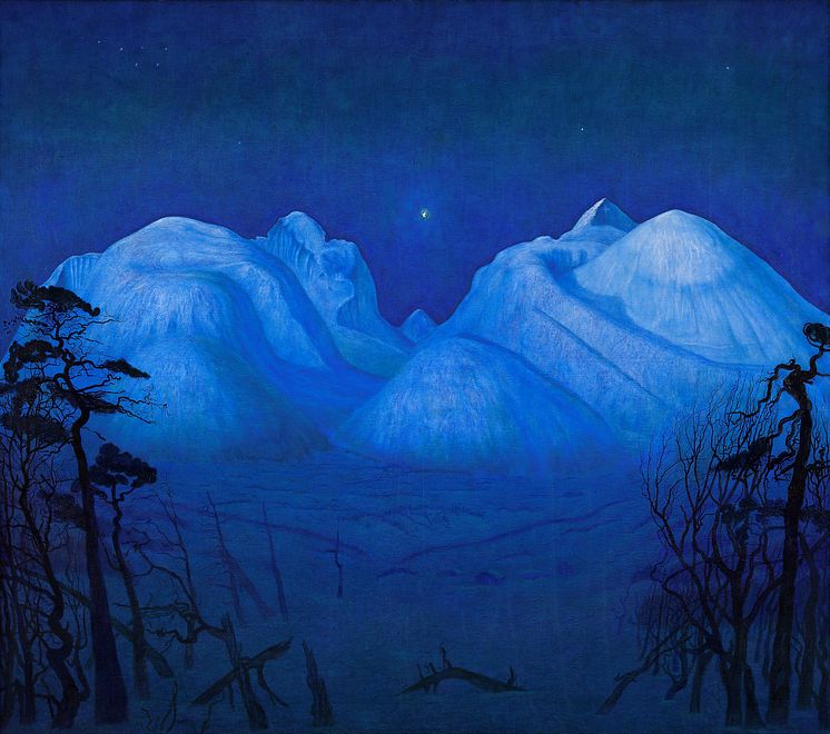 Vinternatt i Rondane/ Winter Night in the Mountains, olje på lerret, 1914., Harald Sohlberg. Nasjonalmuseet