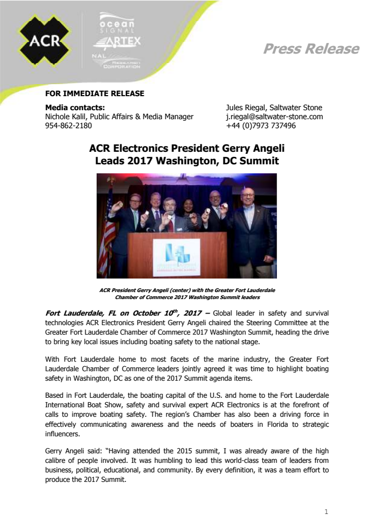 ACR Electronics President Gerry Angeli  Leads 2017 Washington, DC Summit