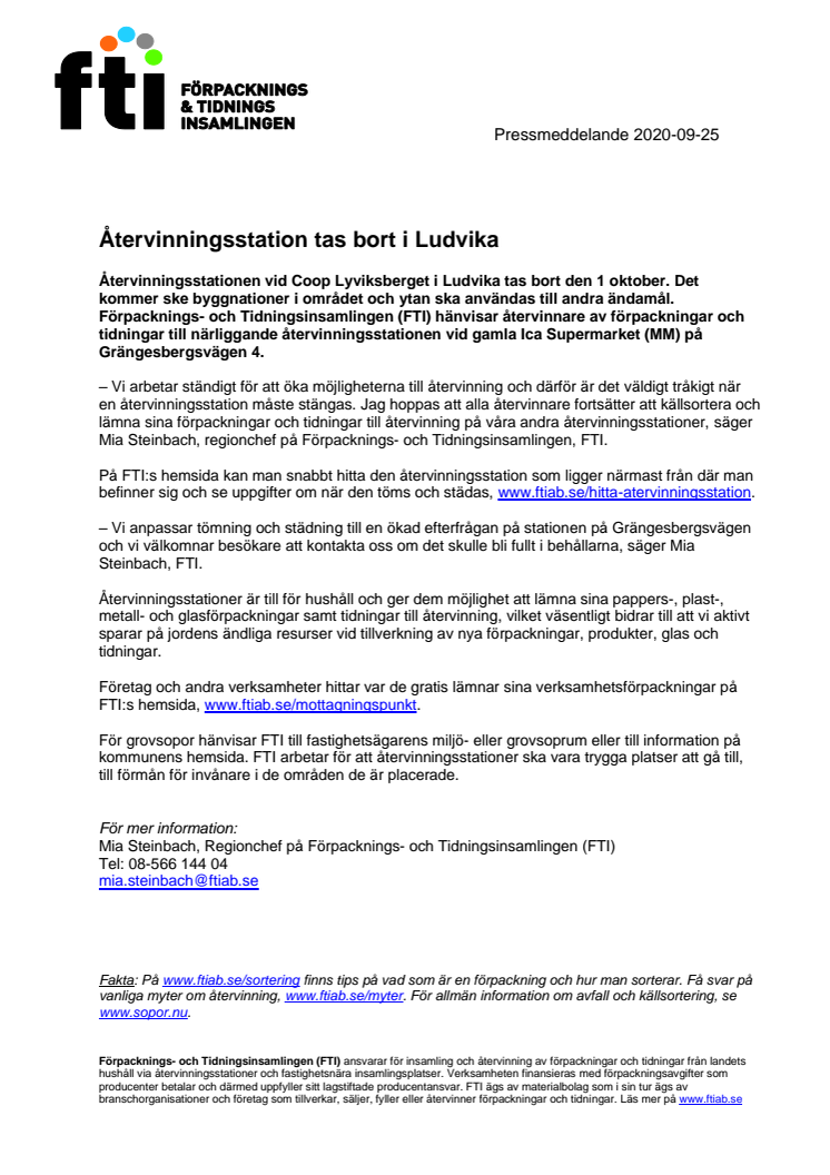 Återvinningsstation tas bort i Ludvika