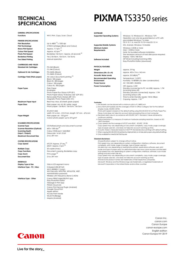 PIXMA TS3350 EUR_PR Spec Sheet