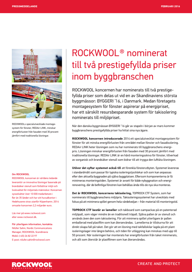 ROCKWOOL® nominerat till två prestigefyllda priser inom byggbranschen