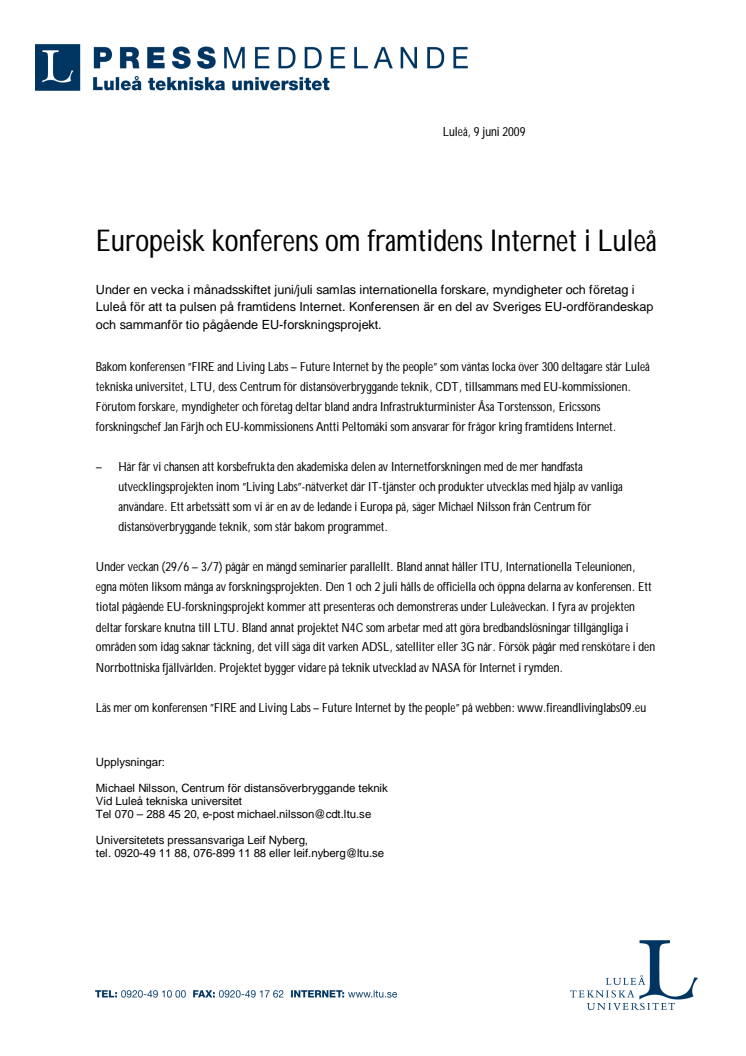 Europeisk konferens om framtidens Internet i Luleå