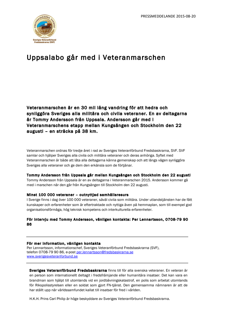 Uppsalabo går med i Veteranmarschen
