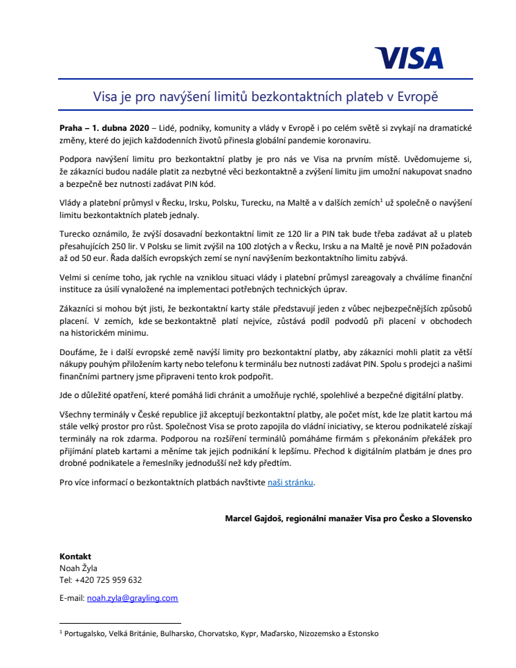 Marcel Gajdoš: Visa je pro navýšení limitů bezkontaktních plateb v Evropě