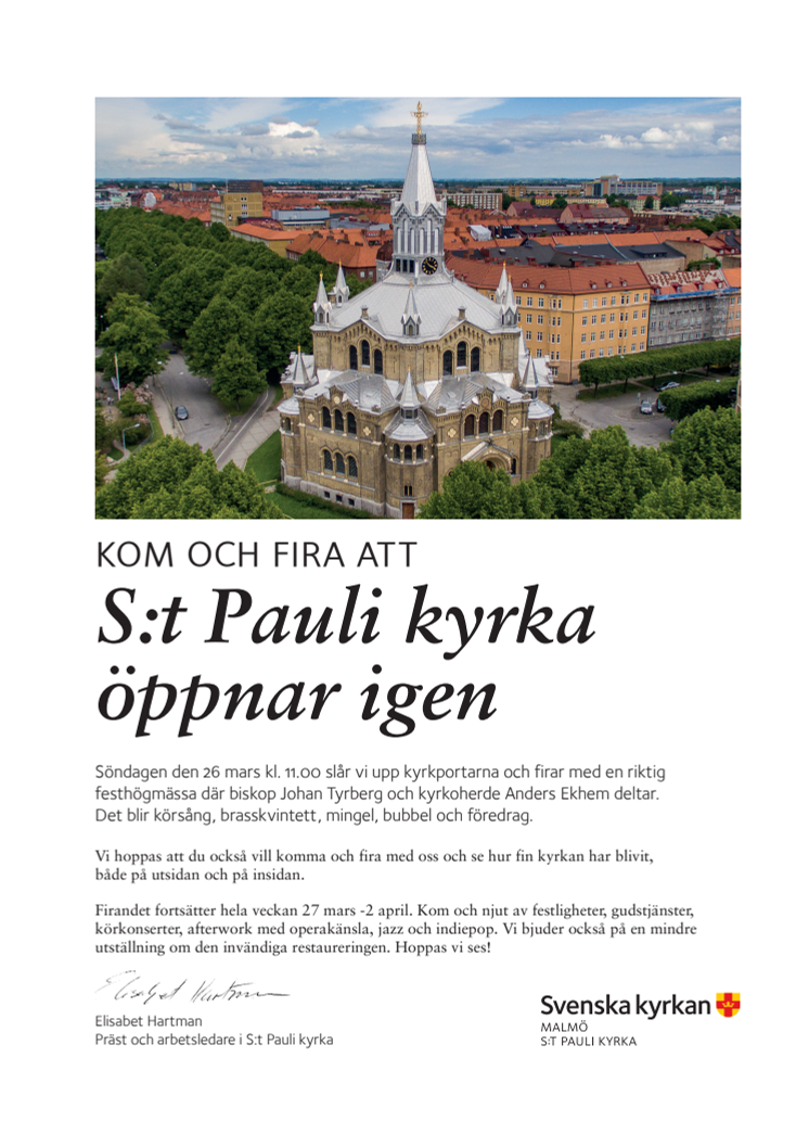 Inbjudan och program för Sankt Paulis återöppnande