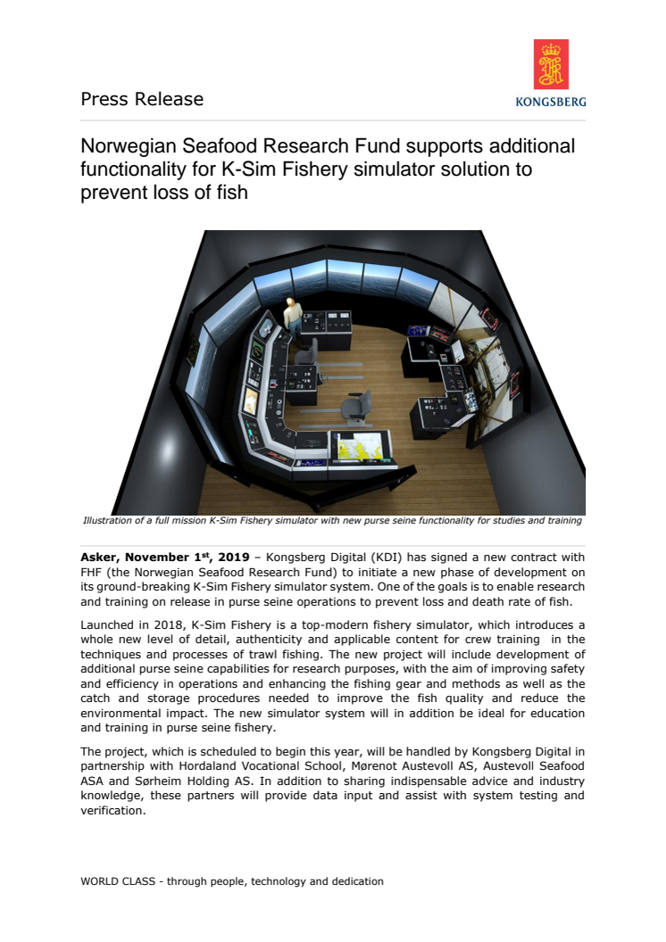 Norwegian Seafood Research Fund supports additional functionality for K-Sim Fishery simulator solution to prevent loss of fish
