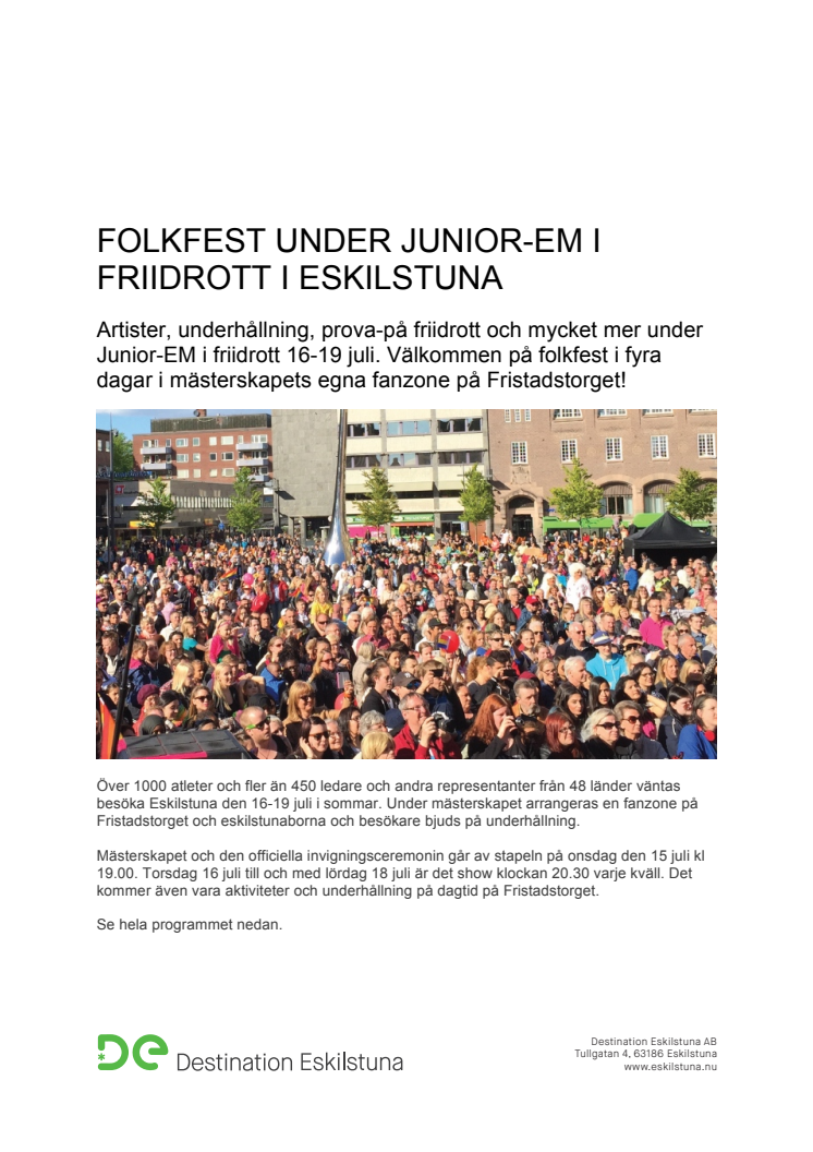 Folkfest på Fristadstorget under Junior-EM i friidrott