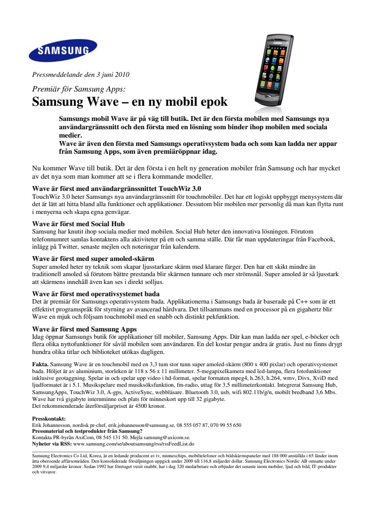 Samsung Wave – en ny mobil epok