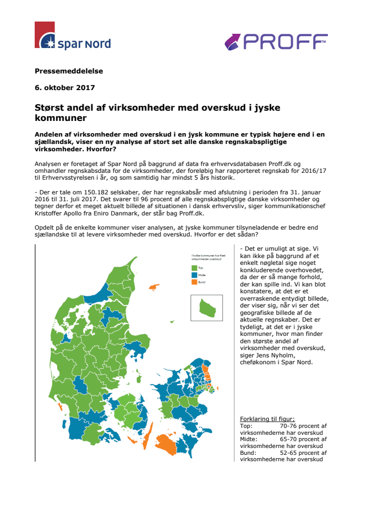 Størst andel af virksomheder med overskud i jyske kommuner