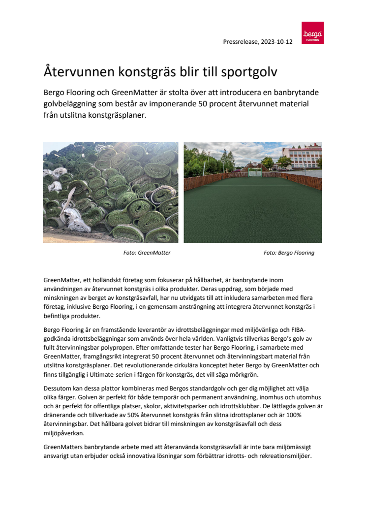 Green Matter och Bergo Flooring återvinner turf till sportgolv 2023-10-12.pdf