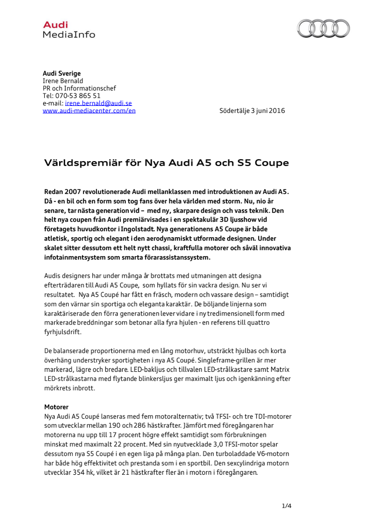 Världspremiär för Nya Audi A5 och S5 Coupe