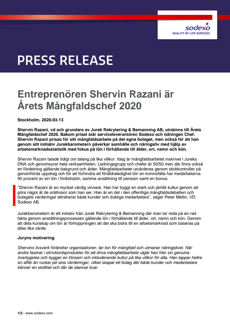 Entreprenören Shervin Razani är Årets Mångfaldschef 2020