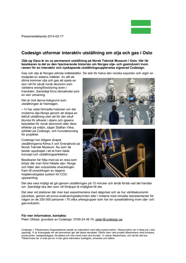 Codesign utformar utställning om olja och gas i Oslo