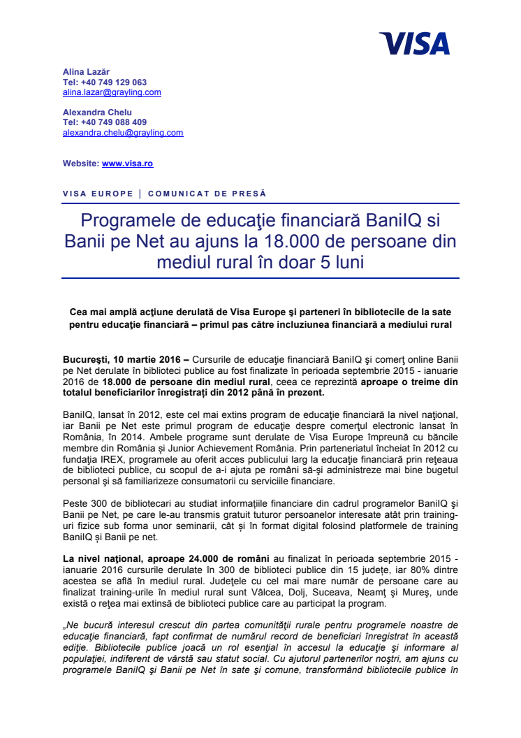 Programele de educaţie financiară BaniIQ si Banii pe Net au ajuns la 18.000 de persoane din mediul rural în doar 5 luni 