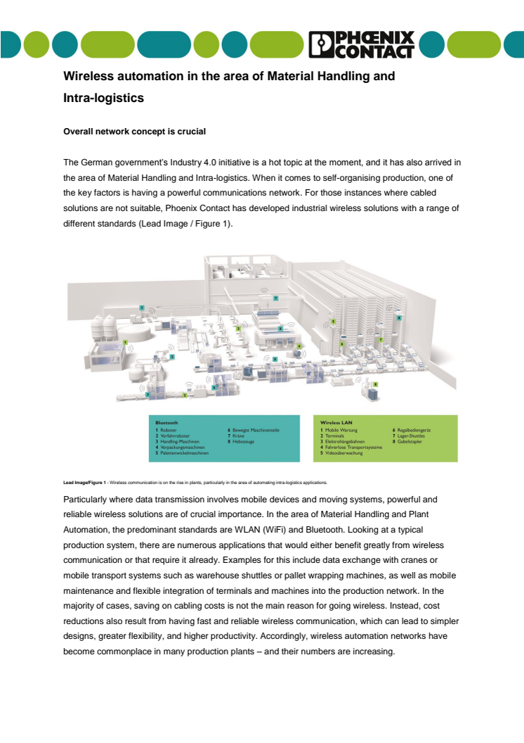 Wireless automation in the area of Material Handling and intra-logistics