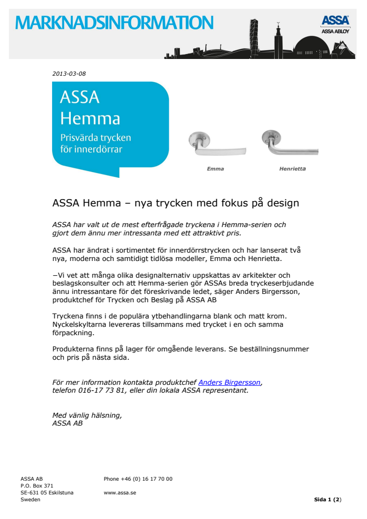 ASSA Hemma – nya trycken med fokus på design