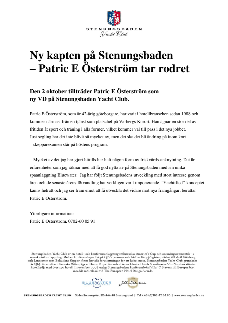 Ny kapten på Stenungsbaden – Patric E Österström tar rodret