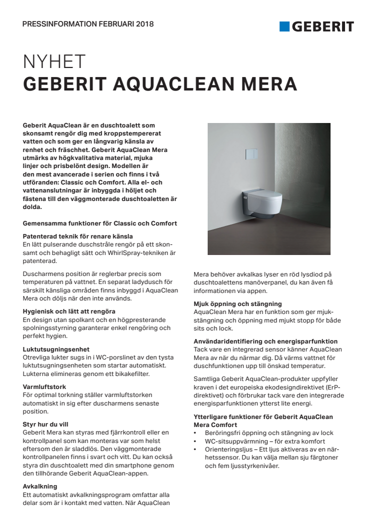 Pressinformation om AquaClean Mera