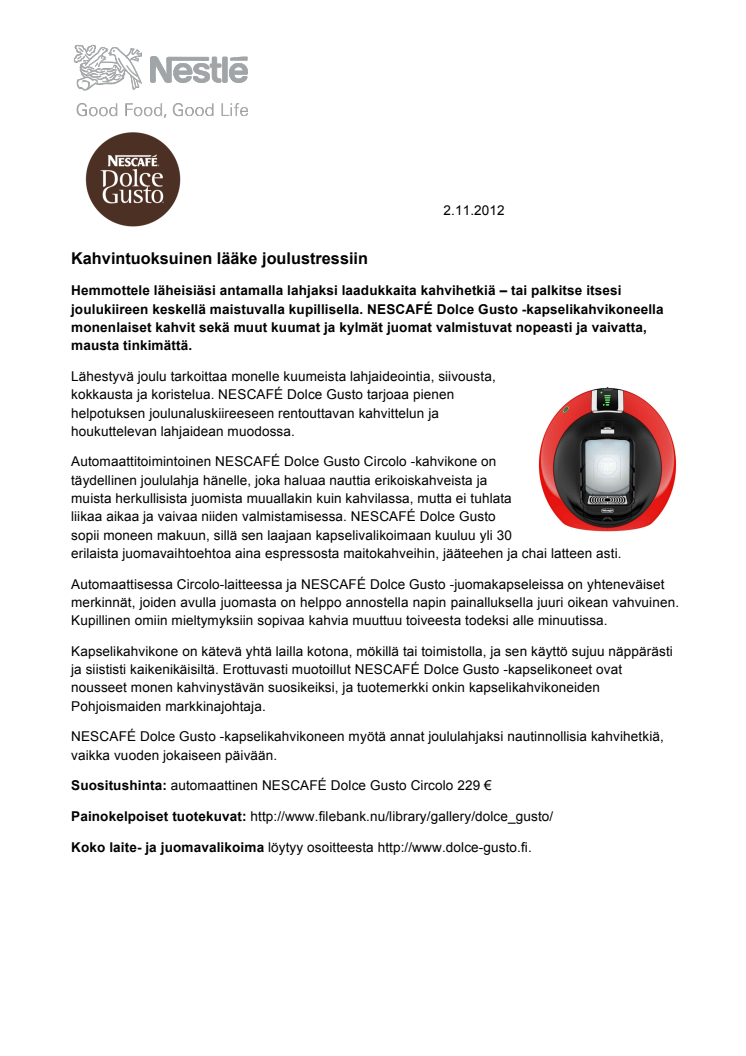 NESCAFÉ Dolce Gusto -joulutiedote PDF-muodossa