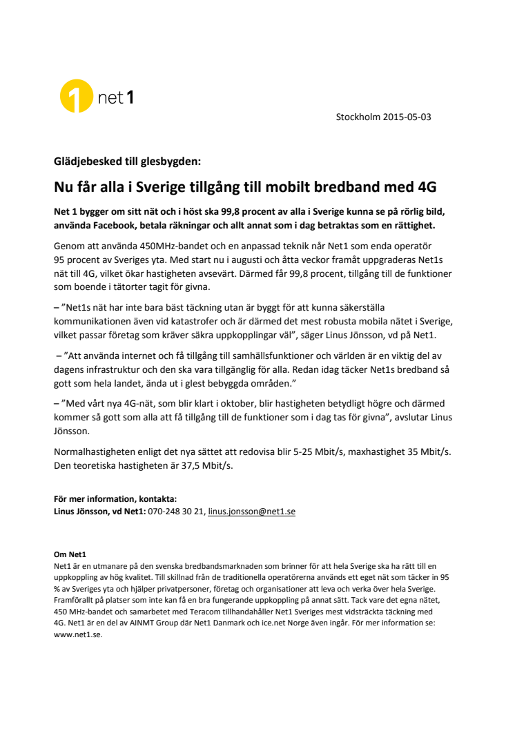 Glädjebesked till glesbygden:  Nu får alla i Sverige tillgång till mobilt bredband med 4G