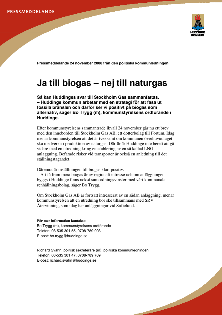 Ja till biogas – nej till naturgas