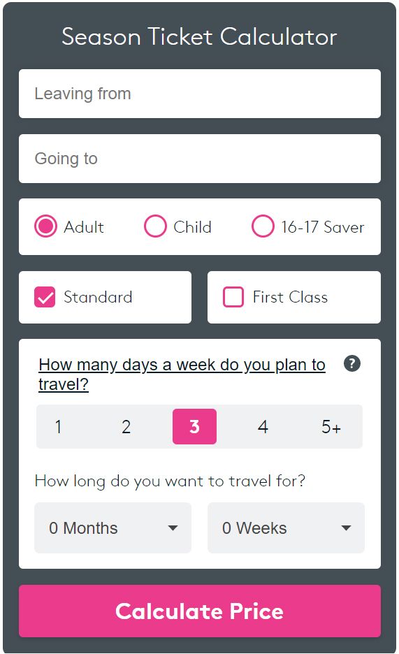 Thameslink Season Ticket Calculator no stations selected