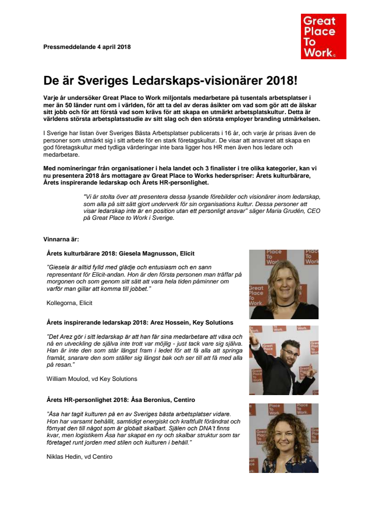 De är Sveriges Ledarskaps-visionärer 2018! 