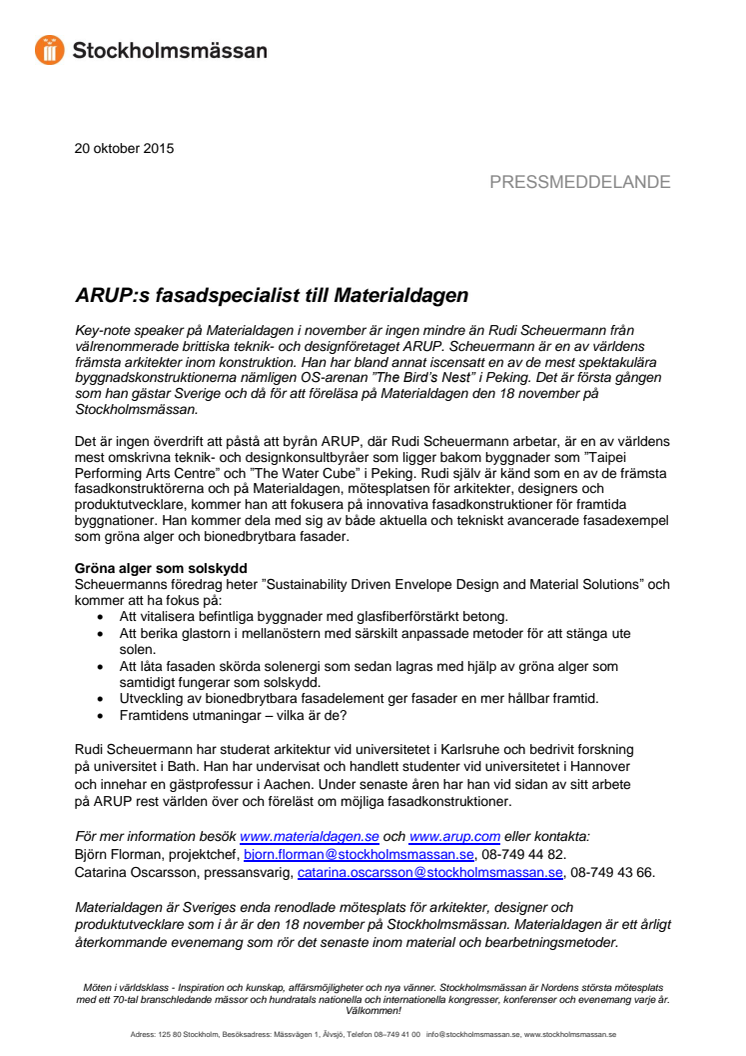 ARUP:s fasadspecialist till Materialdagen