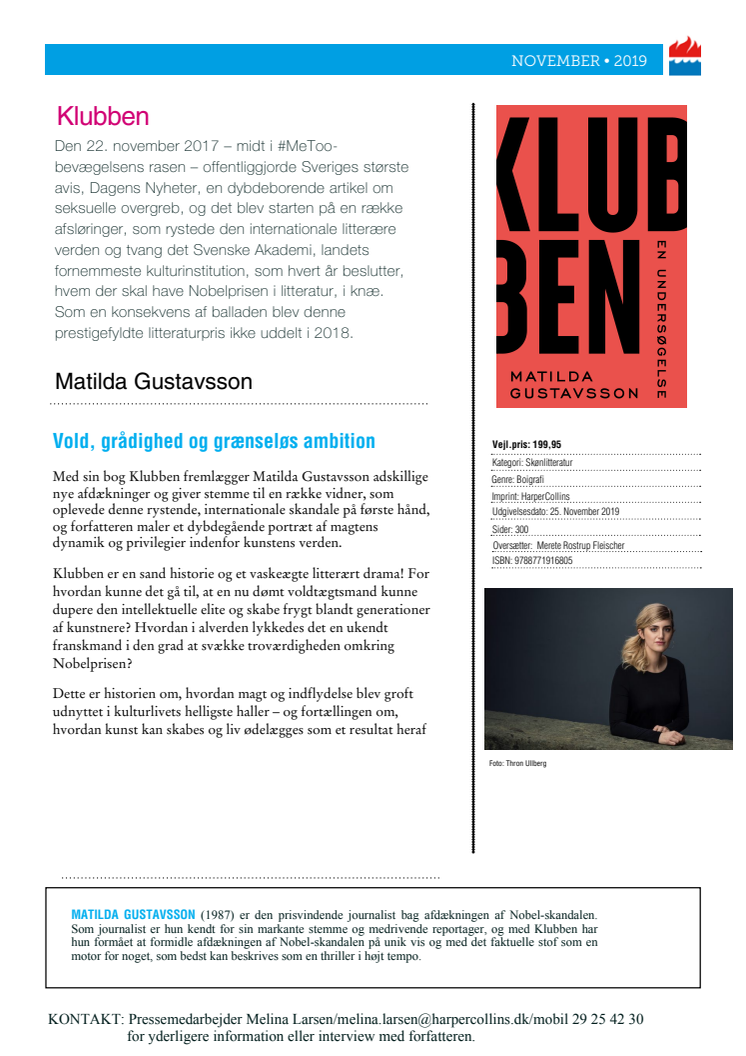 Nyhed på vej fra HarperCollins: KLUBBEN af Matilda Gustavsson