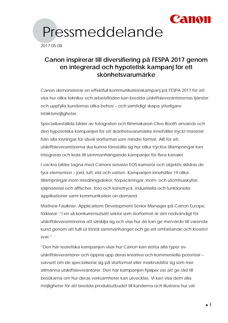 Canon inspirerar till diversifiering på FESPA 2017 genom en integrerad och hypotetisk kampanj för ett skönhetsvarumärke 