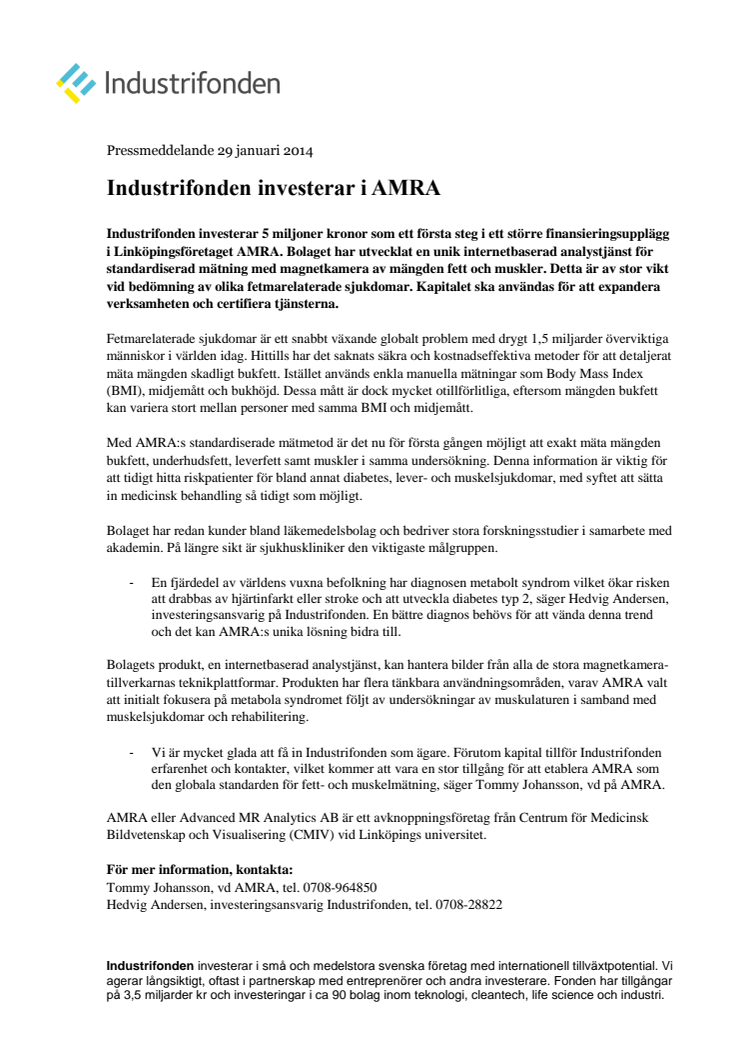 Industrifonden investerar i AMRA
