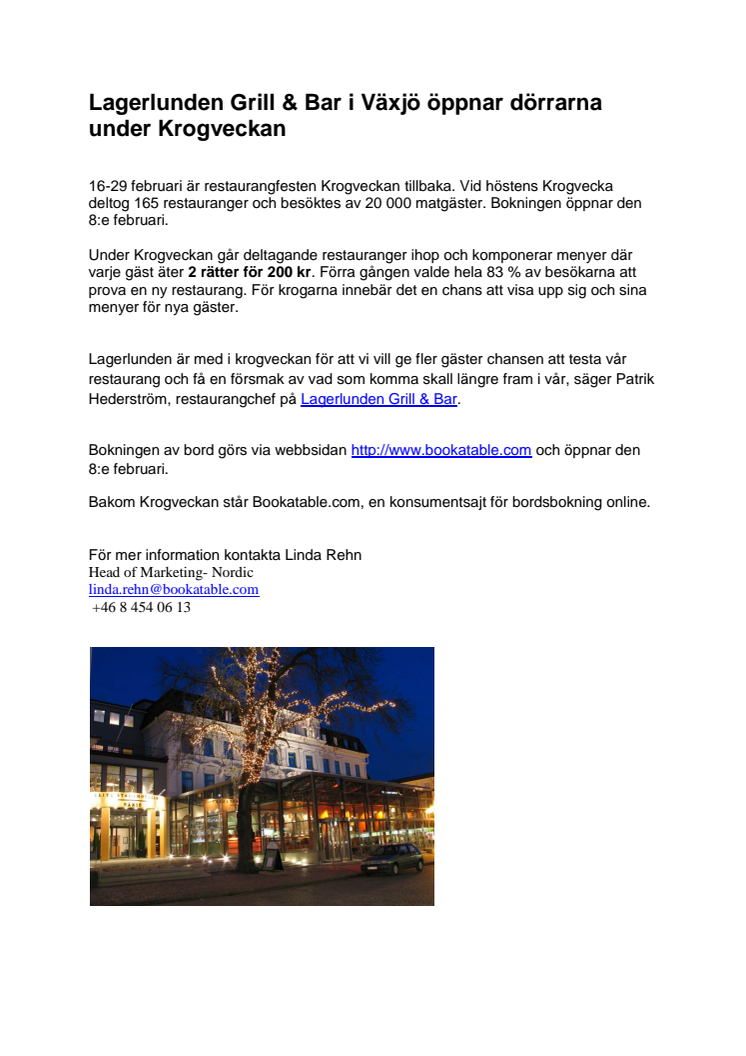 Lagerlunden Grill & Bar i Växjö öppnar dörrarna under Krogveckan