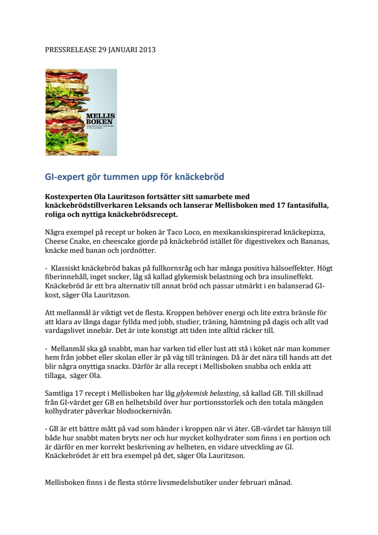 GI-expert gör tummen upp för knäckebröd