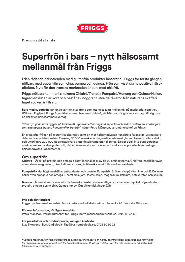 Superfrön i bars – nytt hälsosamt mellanmål från Friggs