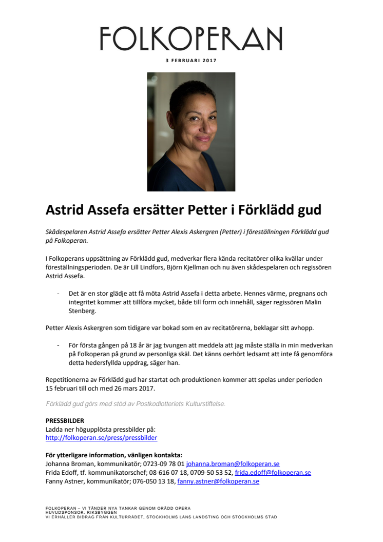 Astrid Assefa ersätter Petter i Förklädd gud