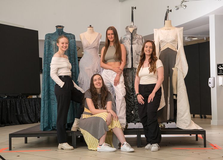 L-R Meg Fletcher, Aimee Mann, Kira Banks and Amy Clunes all enjoyed success at Graduate Fashion Week 2023