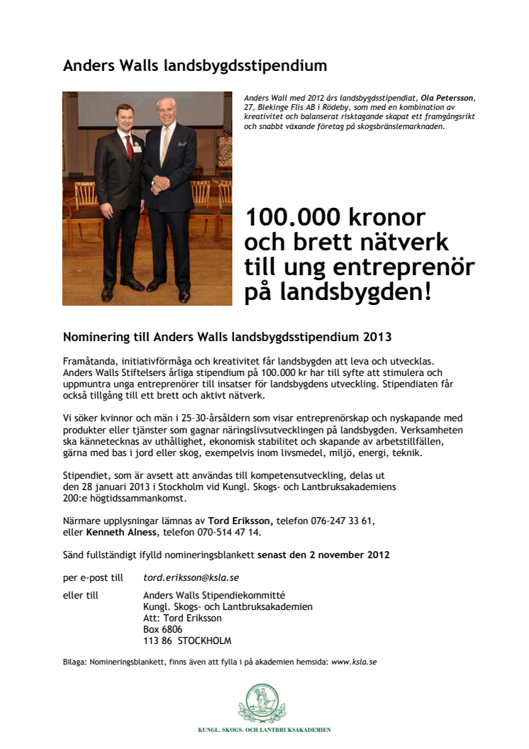 100.000 kronor och ett brett nätverk till ung entreprenör på landsbygden!