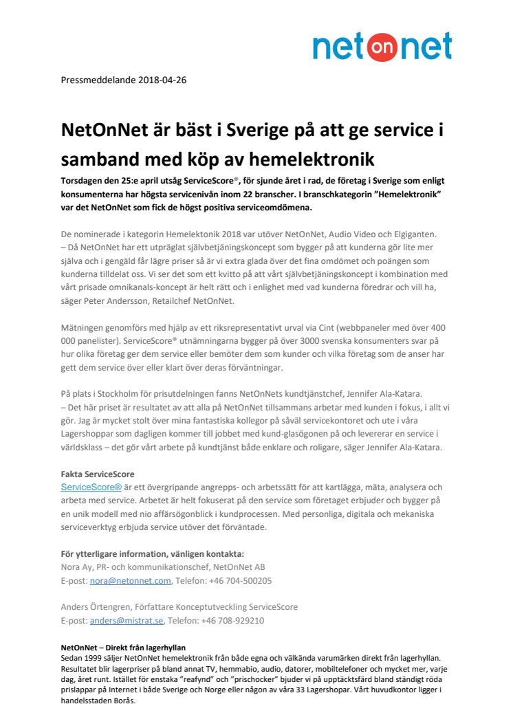 NetOnNet är bäst i Sverige på att ge service i samband med köp av hemelektronik 