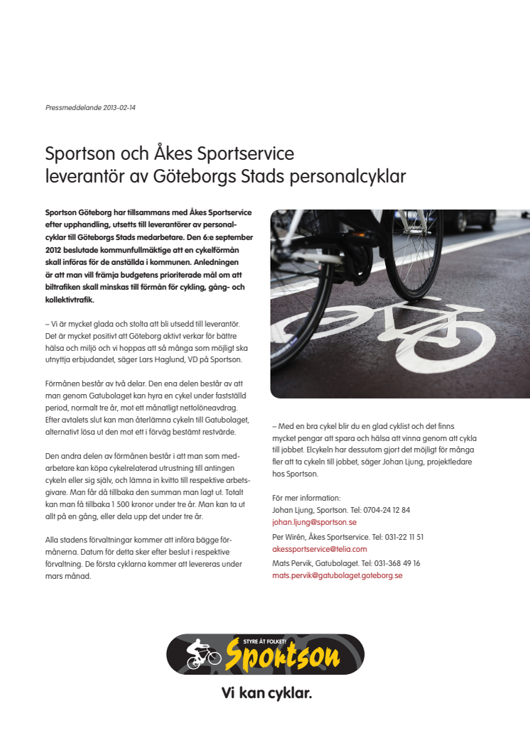 Sportson och Åkes Sportservice leverantör av Göteborgs Stads personalcyklar